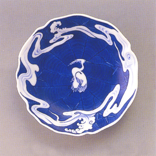 染付 鷺の図 中皿